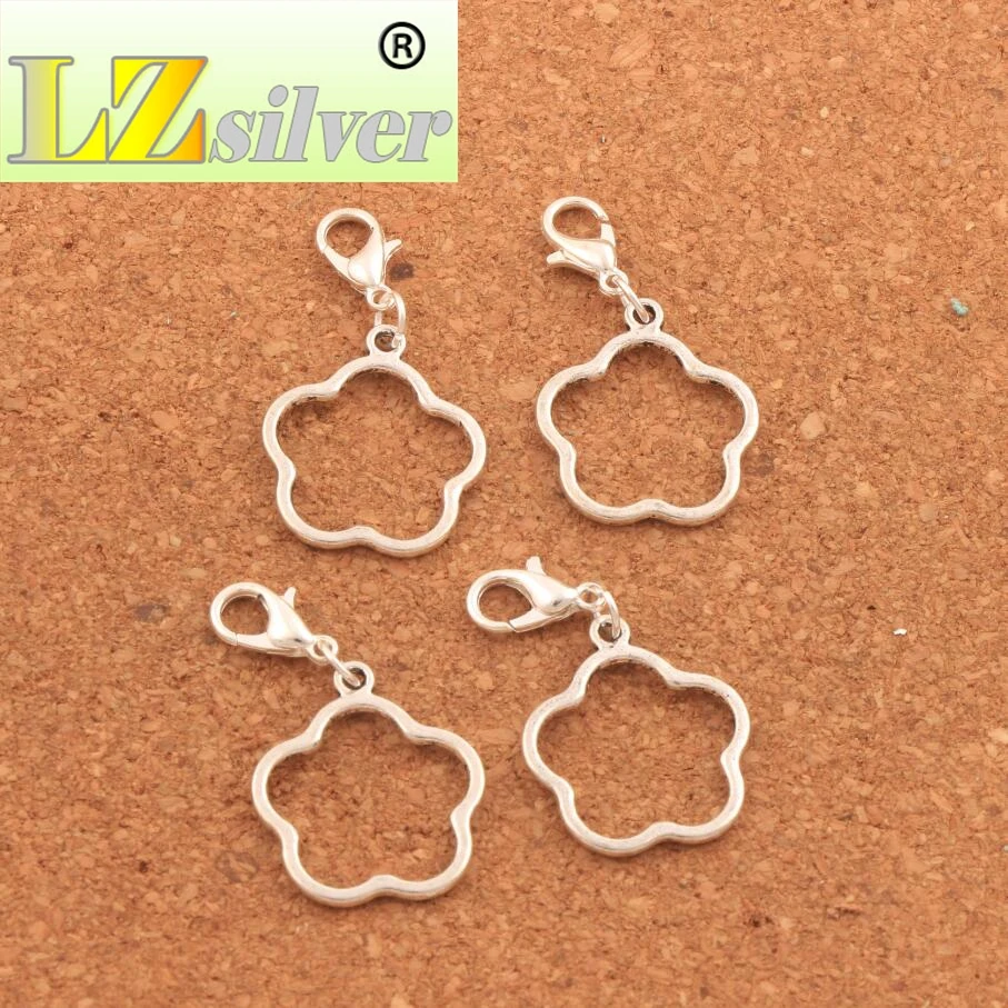 Open Plumeria Flower Lobster Claw Clasp Charm Beads 20x36.8mm 100PCS zinc alloy Jewelry DIY C324