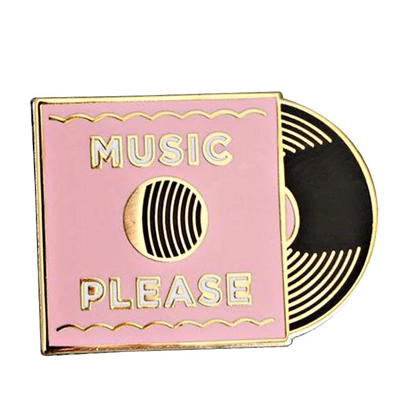 Pink Music Please Brooch vinyl black record Enamel Pin  there is no better way to express your love  with music!
