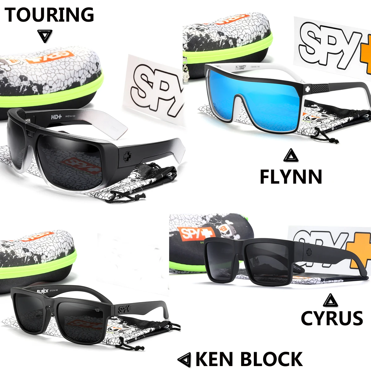 

New Brand Men Square Sunglasses Polarized Sport Sun Glasses Women Mirror Lens UV400 With Case SPY+ TOURING FLYNN KEN BLOCK