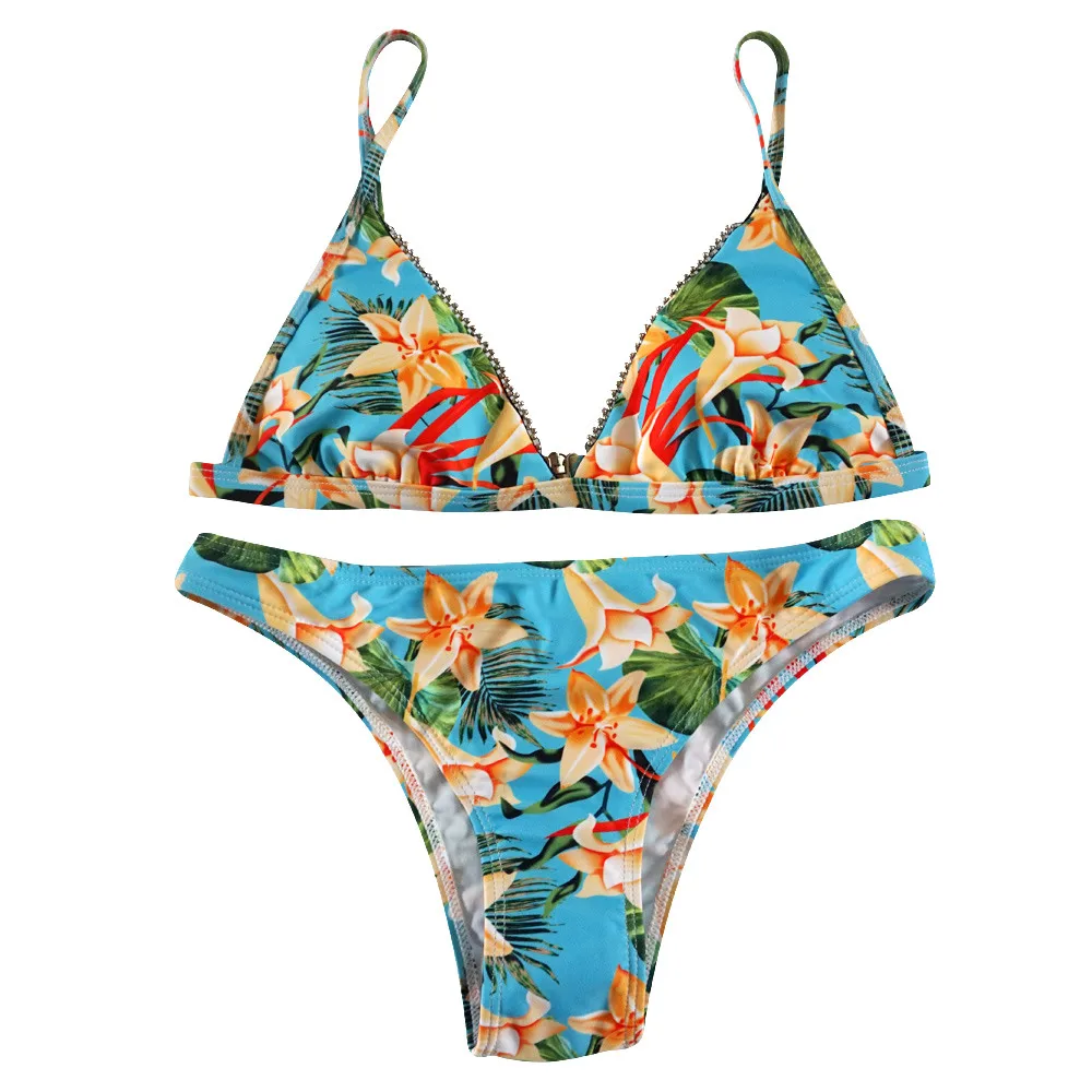 Женское микро-бикини цветочный принт купальник бикини сексуальное пляжный