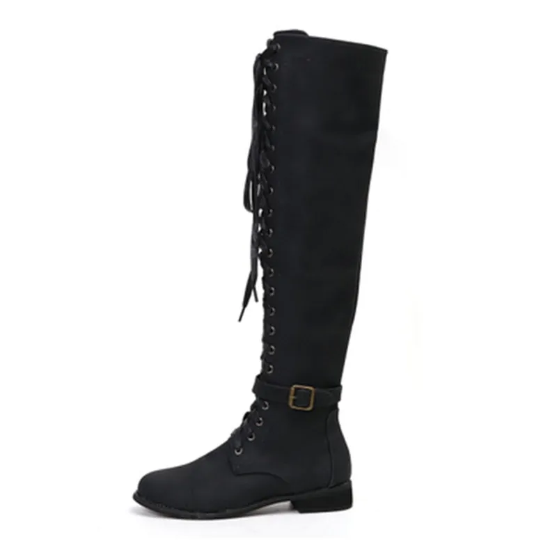 Zapatos mujer/зимние сапоги до колена; женские сапоги для верховой езды из искусственной кожи на среднем каблуке; женская Винтажная обувь с пряжкой и бахромой; chaussures femme