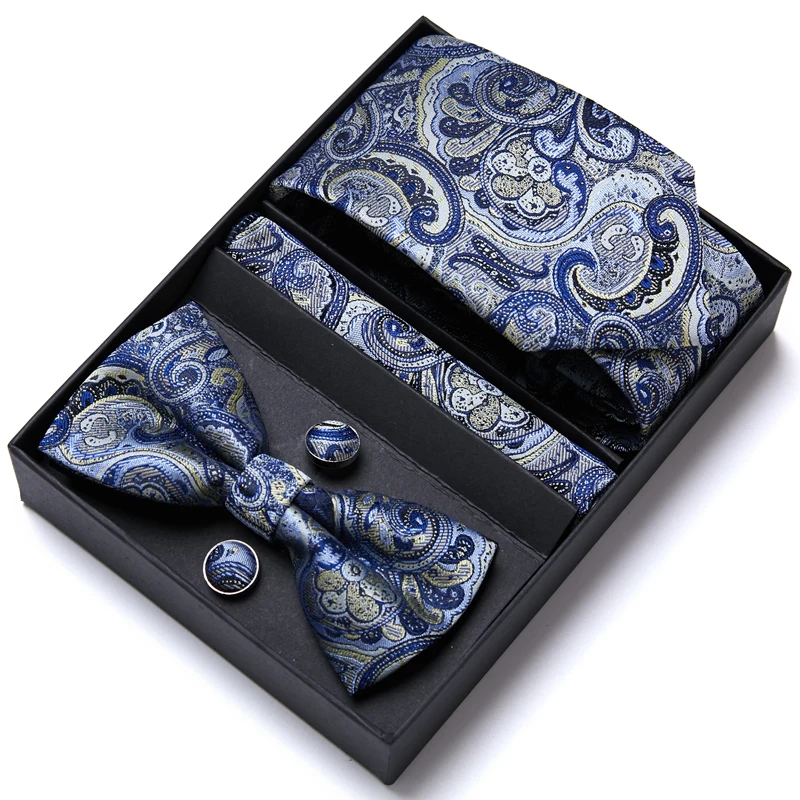 

Hot sale Many Color Brand Nice Handmade Bow Tie Hanky Pocket Squares Cufflink Set Necktie Box Clothing accessories