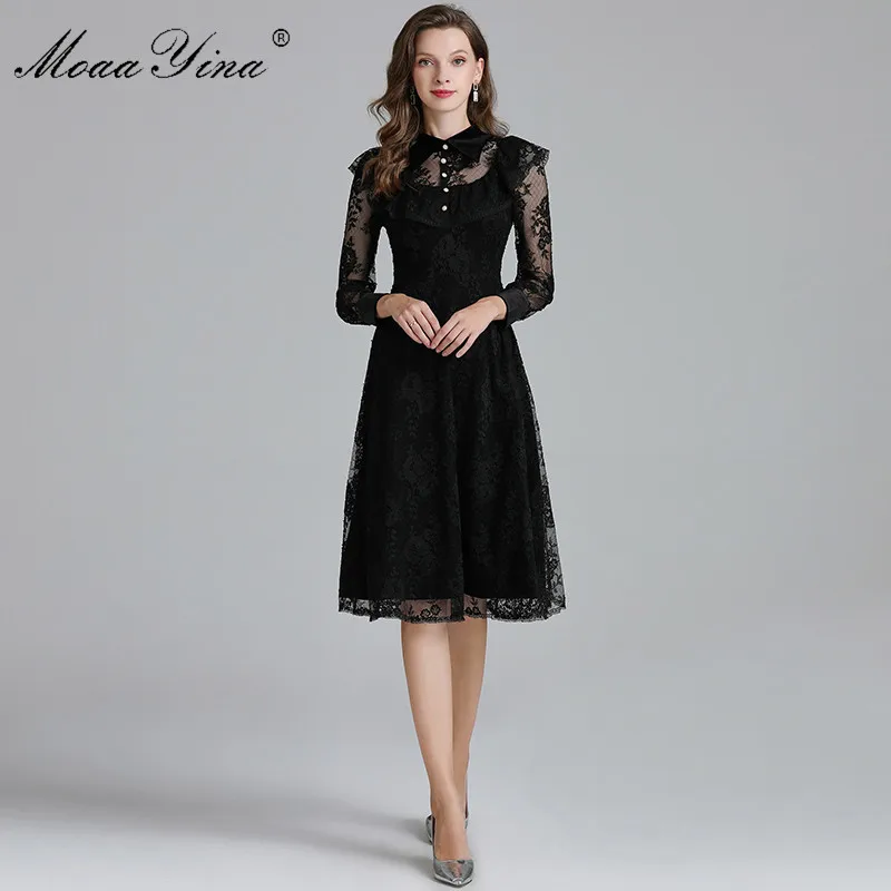 MoaaYina модное дизайнерское подиумное платье Весна Лето Женское с длинным рукавом