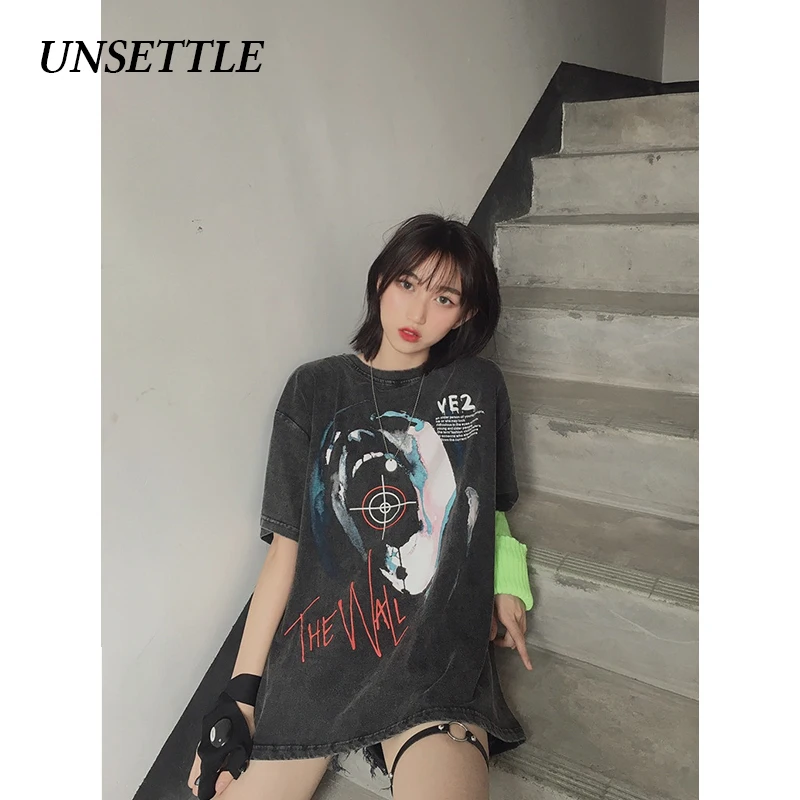 UNSETTLE Harajuku футболка большого размера для мужчин/женщин хип-хоп модная Готическая