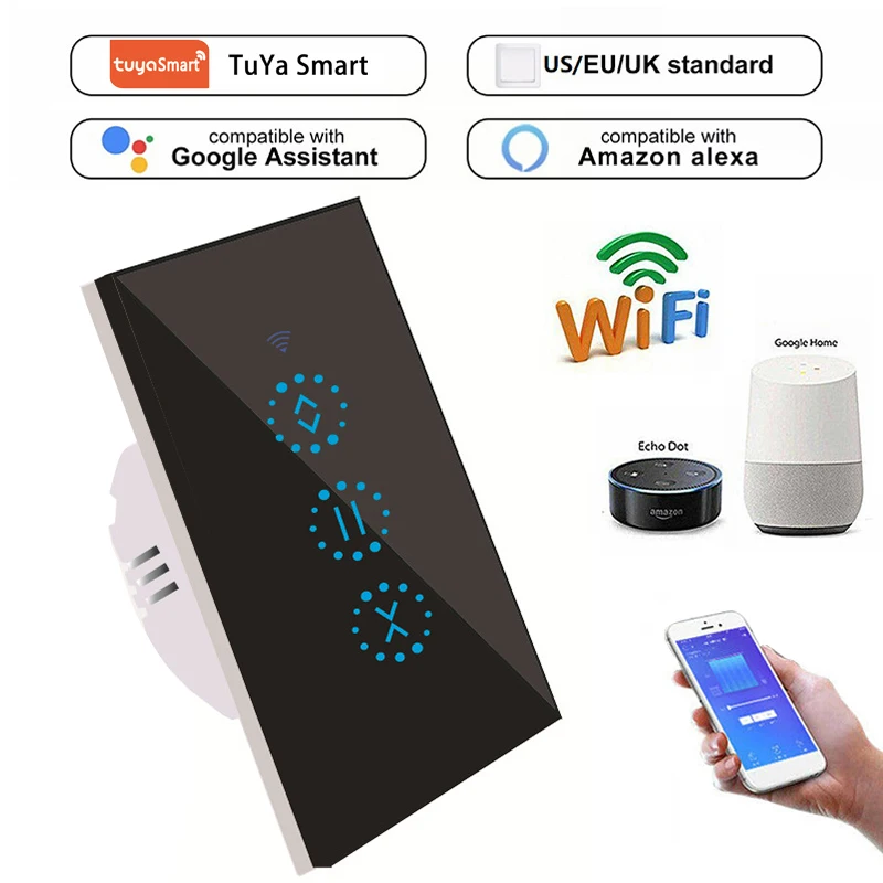 

Tuya Wi-Fi Шторы переключатель Электрический сенсорный жалюзи Шторы переключатель передачи голоса, Управление от Alexa Echo для механический конце...