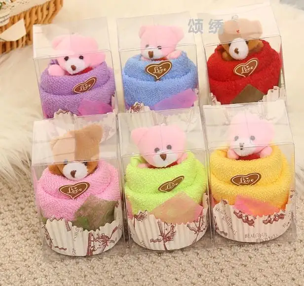 Box packaging 10 комплектов 30x30 см креативное полотенце s мини Медведь чашка торт пакет Микрофибра Ткань полотенце для рук s полотенце для мытья лица вечерние подарки на свадьбу - Цвет: Box packaging