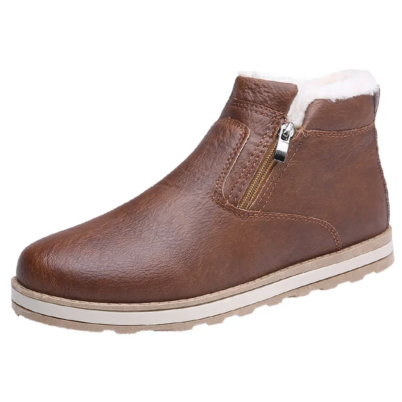 

Зимние ботинки, однотонные ботильоны для мужчин, повседневная обувь с круглым носком, Мужская короткая плюшевая обувь без застежек, мужская...