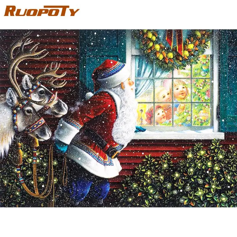 

RUOPOTY Oil Paint By Numbers Kits Santa Claus Painting By Numbers On Canvas Figure Frameless Digital Home Decor