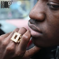 hip hop bling iced out square baguette big clustered cubic zircon rings tready copper zirconia ring for men jewelry