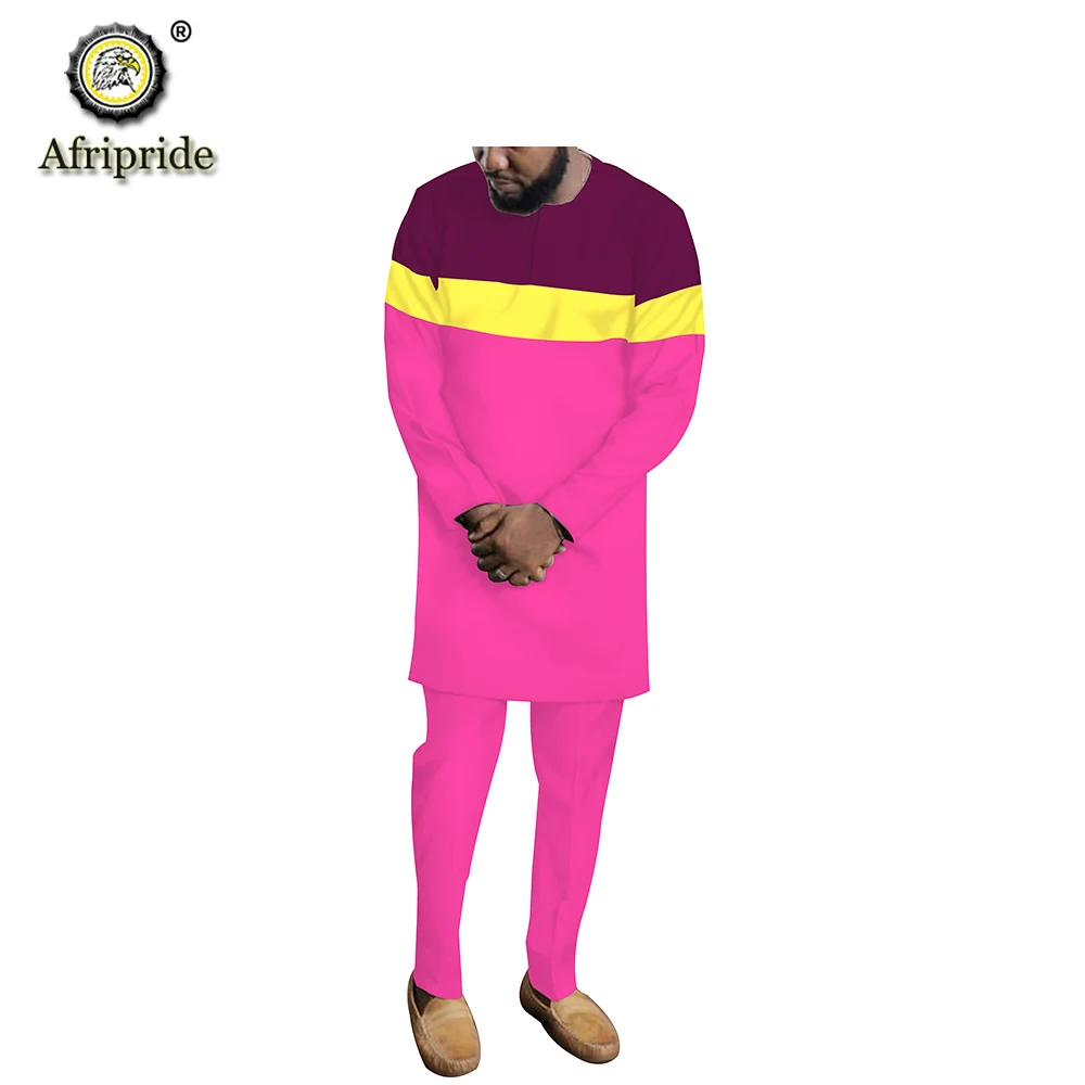 2019 African Men Clothing Traditional Set Dashiki Shirts+ Ankara Pants Tribal Outfits 2 Pieces Tracksuit AFRIPRIDE S1916044