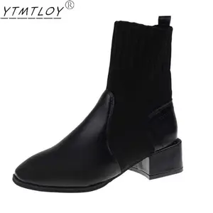 Women's High Heel Pointed Ankle Boots Fashion Zipper Dress Boots Short Plush Winter Black Split Leather Shoes