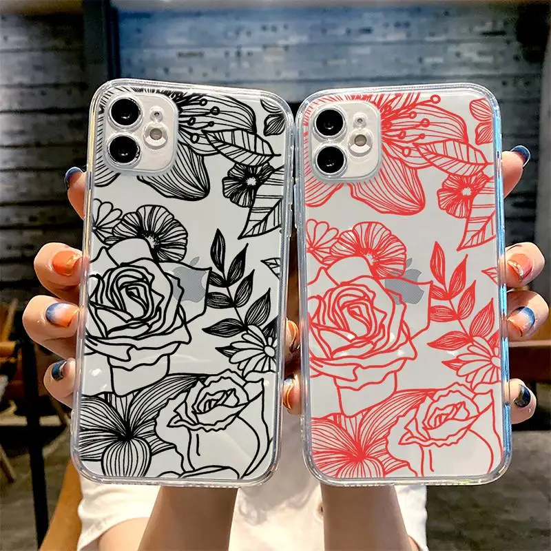 

Flower hollow three-dimensional 3D lines Phone Case for iphone 12 11 XS 13 pro max mini 6 6s 7 8 plus SE2020 X XR clear coque