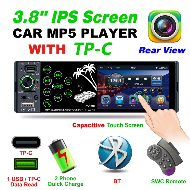 

Car Stereo Screen Bluetooth 7 Color Backlight Full Touch IPS Screen Radio Audio Multimedia FM Radio Dual USB and TF Card