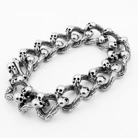 316l stainless steel skull bracelet personality punk style double laye skull bracelet bangle mens and womens biker jewelry
