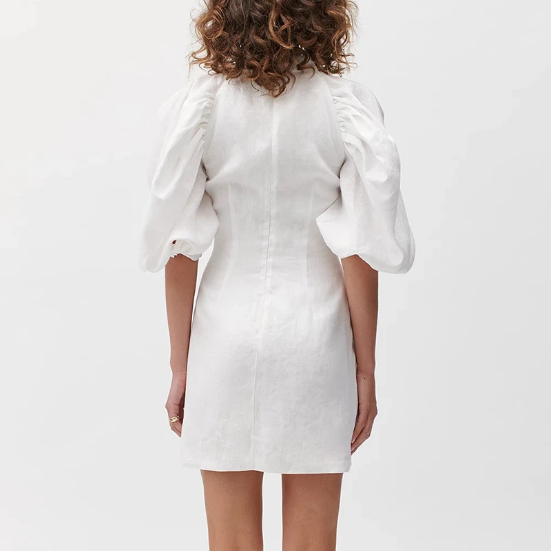 Летнее винтажное женское платье на пуговицах с высокой талией мини-туника