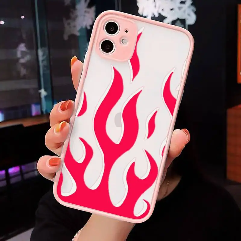 

Fashion Red Flames Fitted Phone Case For iPhone 12 11 Mini Pro XR XS Max 7 8 Plus X Matte transparent Pink Back Cover