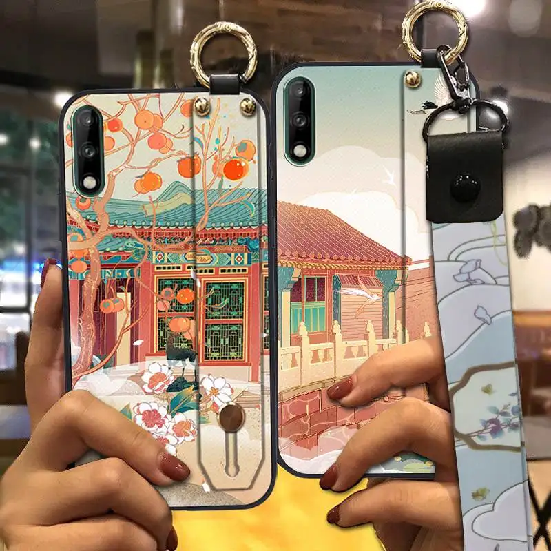 Чехол для телефона в китайском стиле, устойчивый к грязи, для Huawei Enjoy 10. Модный, защищающий от ударов, с креплением на запястье и изящной водонепроницаемой росписью.