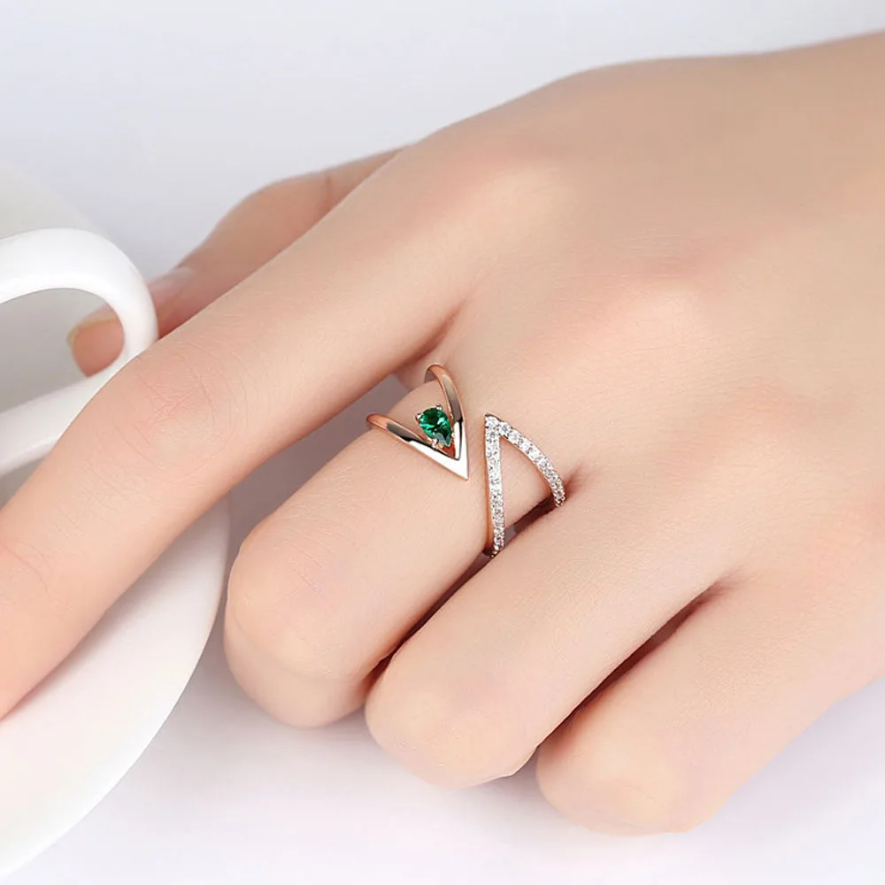 Розовое золото цвет кольца кубический циркон CZ кластер V письмо открытый размер