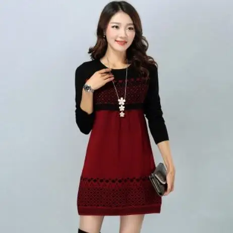 Женское осенне-зимнее платье 2020 хлопок трикотажное размера плюс с длинным