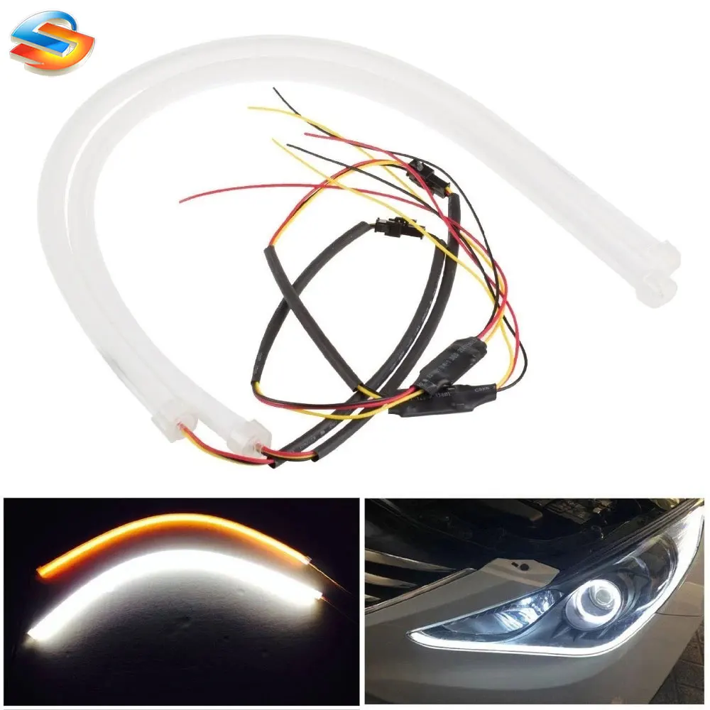 

NEW 2 x 60cm Dual Color White+Amber Car Switchback LED Tube Strip Light Headlight DRL Daytime Running Light Turn Signal Lamp