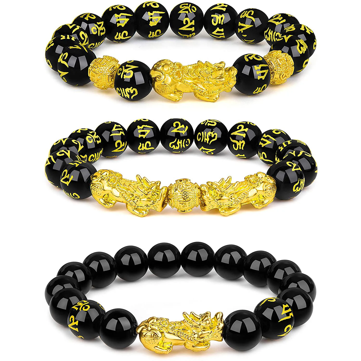 Pi Xiu Bracelet Feng Shui Black Obsidian Wealth Bracelet for Women Men Adjustable Elastic Pulsera Jewelry Gift