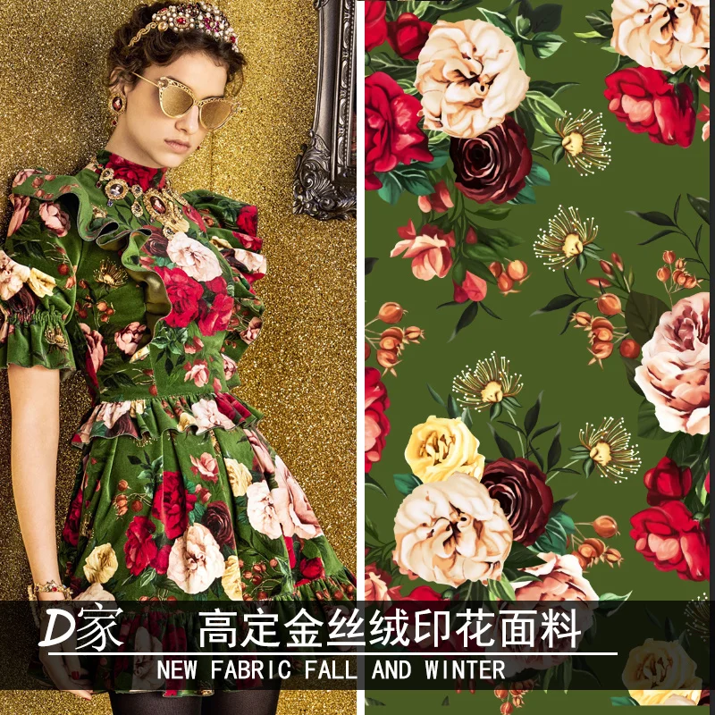 

Fashion Catwalk Fabric D Home New Luxury Gold Velvet Flowery Flower Digital Printing Fabric African Designer Sewing Jacquard
