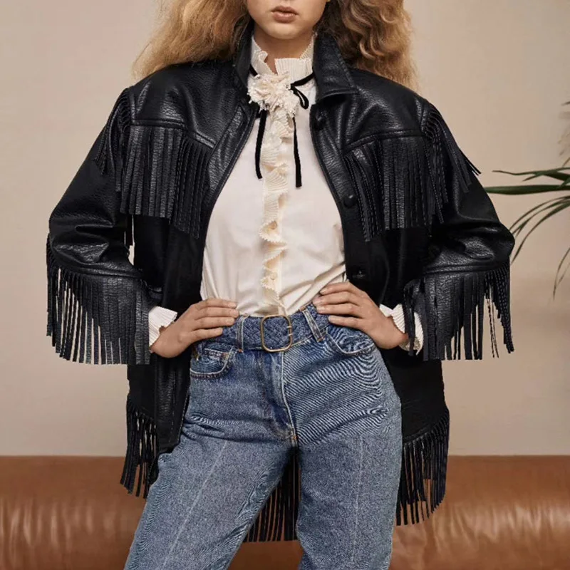 

Ladies Winter PU Coating Motorcycle Wind Fringe Leather Jacket Coat 2020 Women's Wear Long Sleeve Warm Fashion Top Coat XL