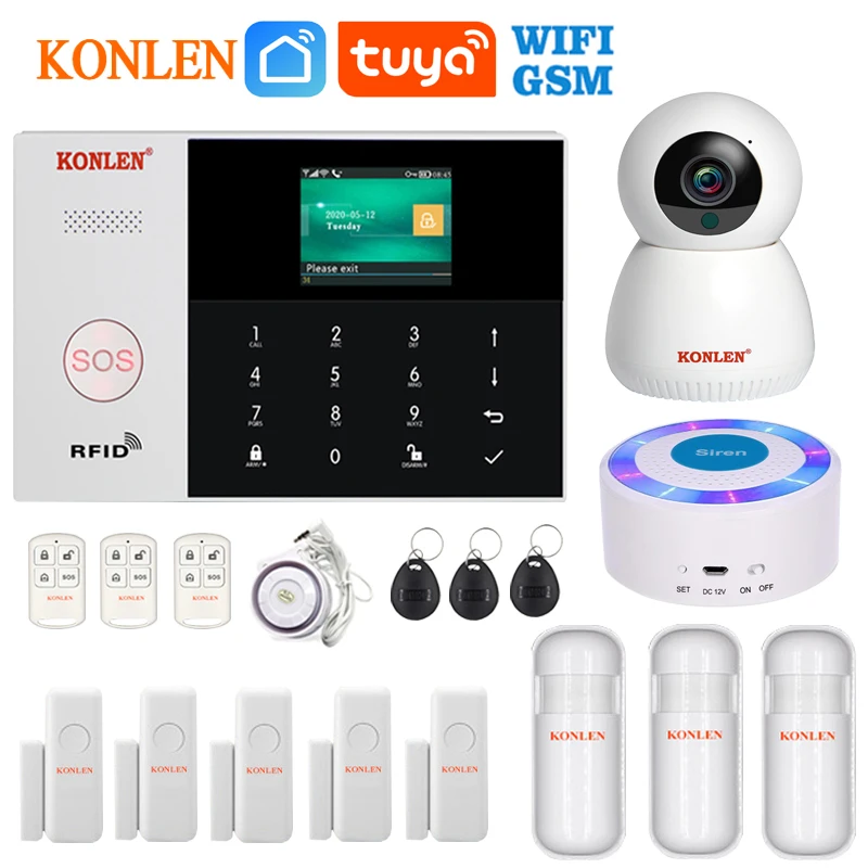 Tuya умная Wi Fi GSM сигнализация Беспроводная Проводная Домашняя безопасность с
