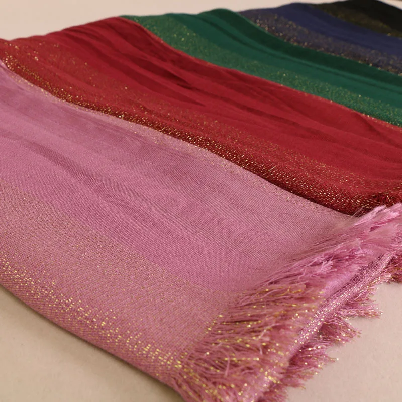 

Women's Cotton Scarf Sell Like Hot Cakes Monochromatic Shawl Wholesale Bs494 Ms Gold Thread Cotton And Linen