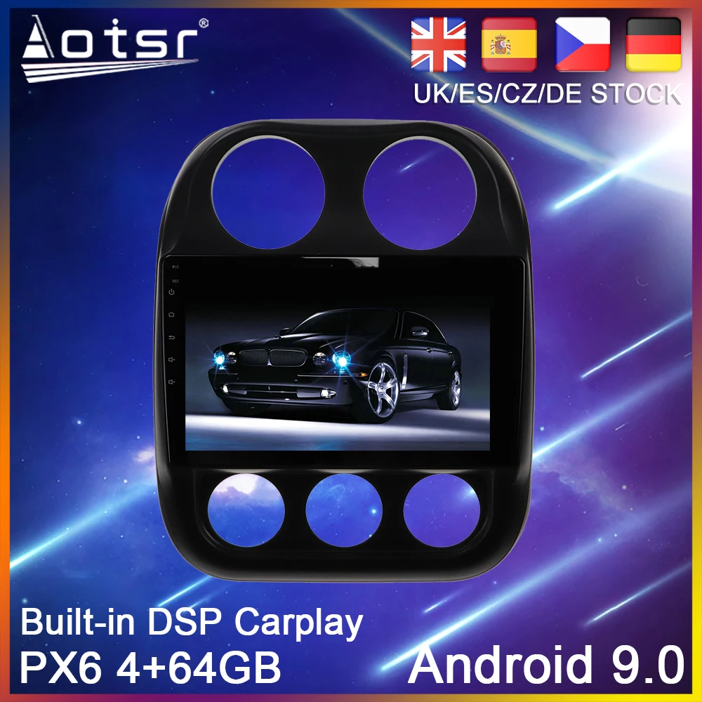 Автомагнитола PX6 с GPS навигацией для Jeep Compass 1 MK 2009 2015 Android 10 2din мультимедийный