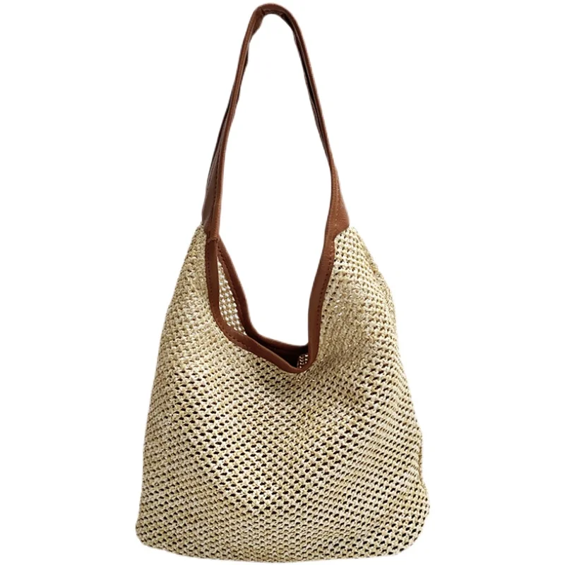 

Summer Fashion Pu Woven Bags Japan Korea Style Simple Ertical Design Single Shoulder Bag Women Large Capacity Compound Bag