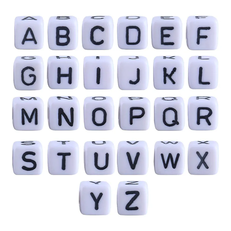 Cuentas de letras acr&iacute;licas para fabricaci&oacute;n de joyas, cuentas de alfabeto de cubo de 10MM, sin BPA, DIY, pulsera, collar masticables, juguete de dentici&oacute;n para beb&eacute;, 100 Uds.-3