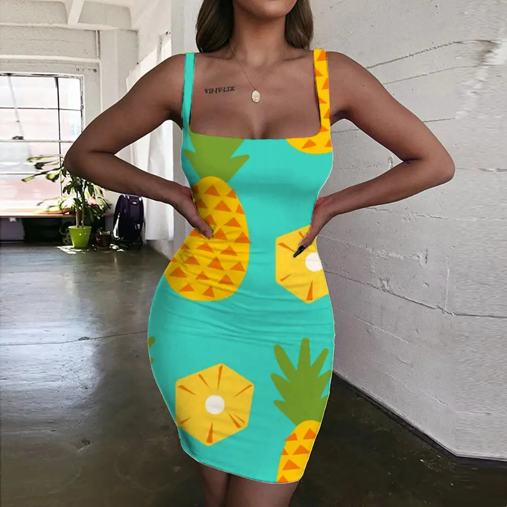 

KYKU Brand Pineapple Dresses Women Fruit 3d Print Harajuku Ladies Dresses Lovely Sundress Womens Clothing Summer Vintage Boho