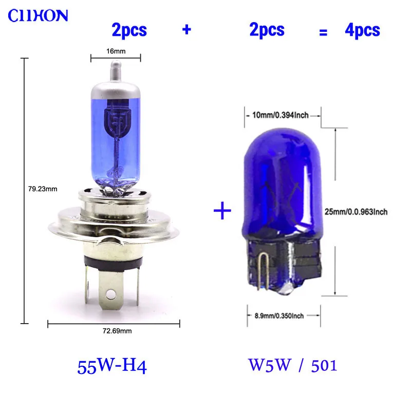 Mix Set-55W Ciihon 4 шт. для VW Bora 1J2 1998-2005 седан H4 501 55 Вт 100 Вт Супер белый ксенон HID Высокий/низкий/Светодиодный Боковой фары лампы - Испускаемый цвет: Mix Set-55W