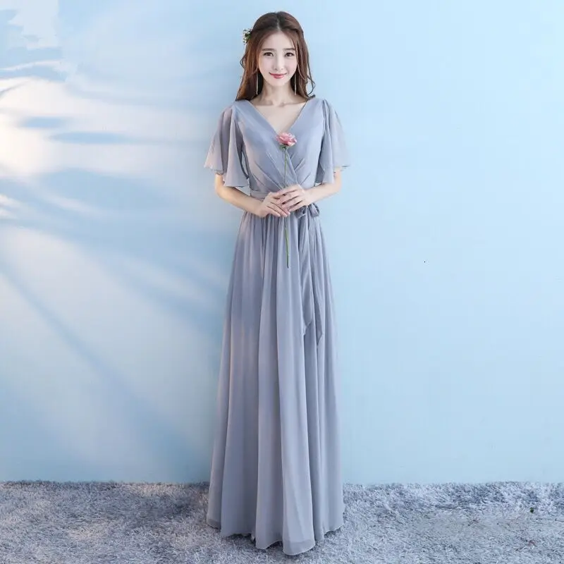Vestido Longo, розовые платья подружек невесты, новинка, элегантное серое длинное свадебное платье трапециевидной формы с v-образным вырезом, Robe De demoiseur D'honneur
