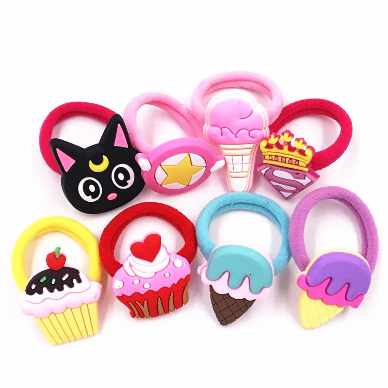 2-шт./набор эластичные резинки для волос со милыми карикатурными изображениями мороженого, Луны, кота-моряка Луны, иконки "Сейлор Мун", торта из ПВХ, головные уборы из нейлона с резиновыми веревками, аксессуары.