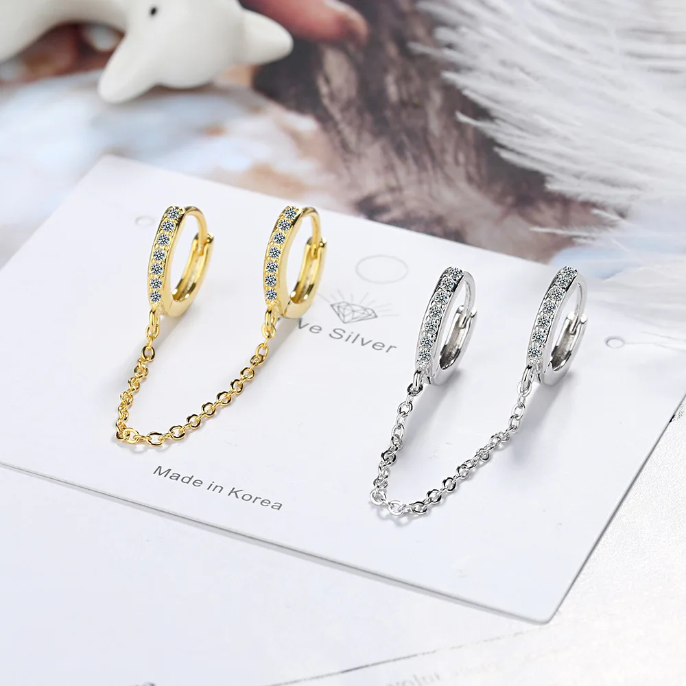 

1 PCS 925 Sterling Silver After The Ear Chain Zircon Round Earrings For Women Christmas Gift Pendientes EH859