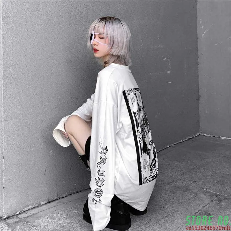 

Cartoon Horror Graphic T-shirt Women Character Print Loose Punk Japanese T Shirts Pullover Top Harajuku Street Tees