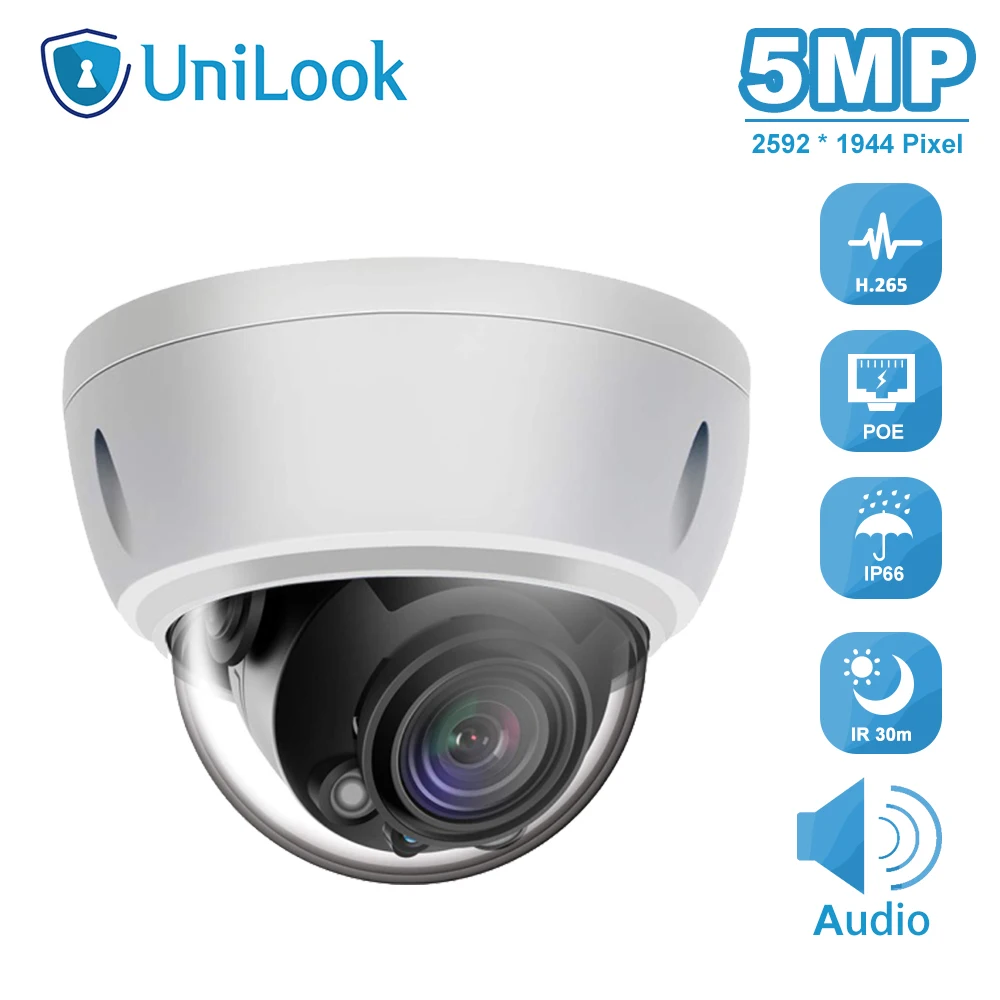 IP-камера UniLook 5 Мп POE со встроенным микрофоном совместимая с ONVIF H.265 | Безопасность и
