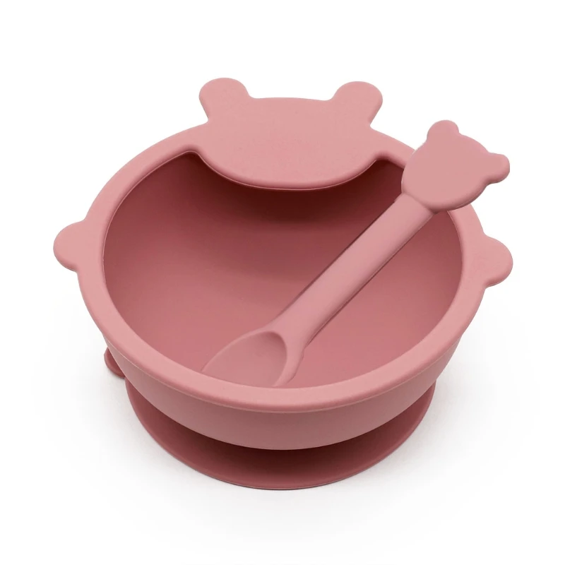 

2 Pcs BPA Free Silicone Waterproof Baby Suction Bowl Training Spoon Set Non-Slip Learning Feeding Food Dish Plate Kids Toddlers
