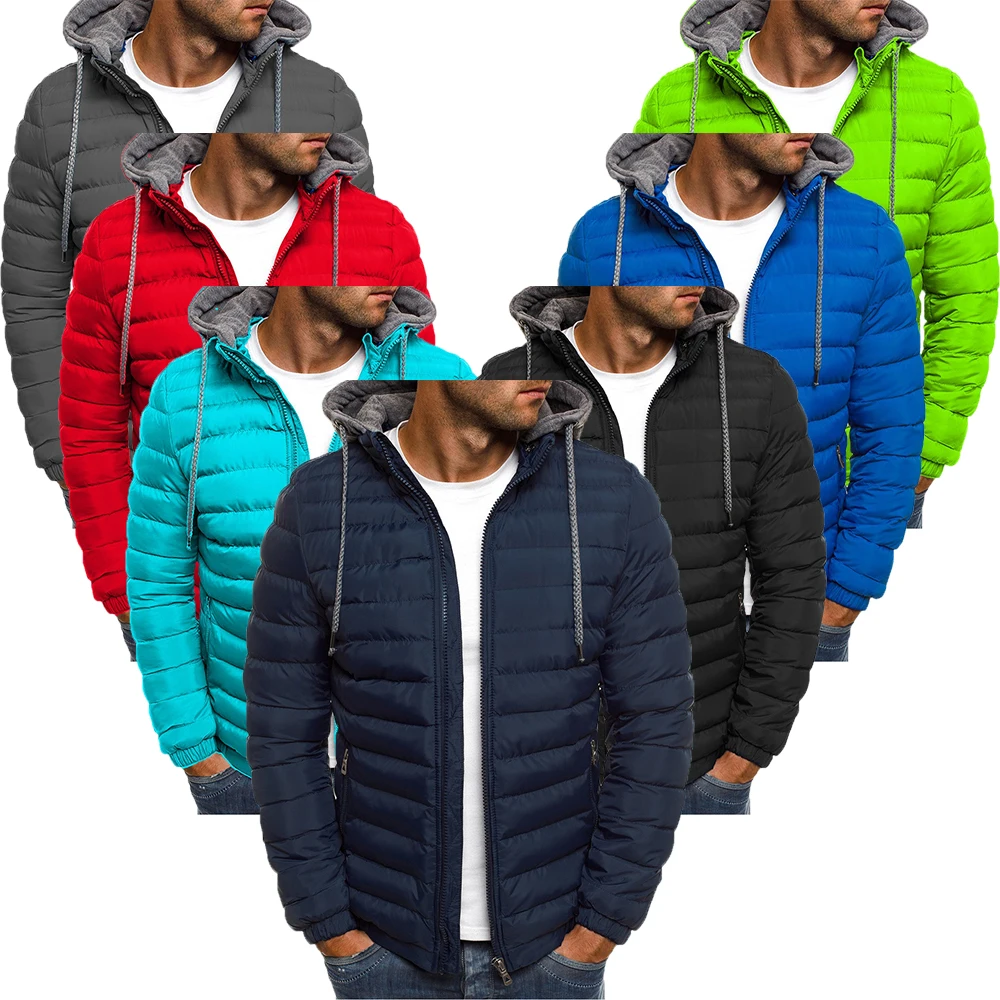 

Men's Hooded Solid Casual Long Sleeve Detachable Cap Drawstring Winter Zipper Cardigan Silk-like Cotton Coat Warm Jacket Home