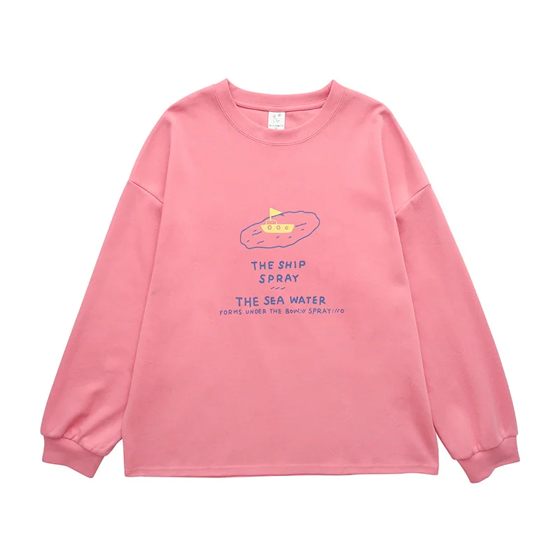 Женская футболка с принтом спереди и сзади свободный ленивый Топ длинным рукавом