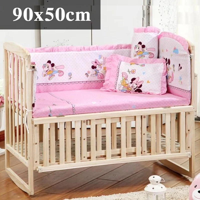 pink mickey 90x50cm 5 шт. натуральный хлопок детское постельное белье Комплект для бампера мягкий съемным моющимся коляска для новорожденных Детское постельное белье детская кроватка бампер детская комната с декором на утолщенной - Цвет: pink mickey 90x50cm