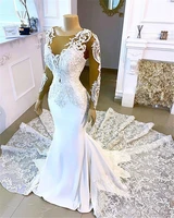 african trumpet wedding dresses long sleeves sheer scoop neck appliques lace up back mermaid bridal gowns plus size bride dress