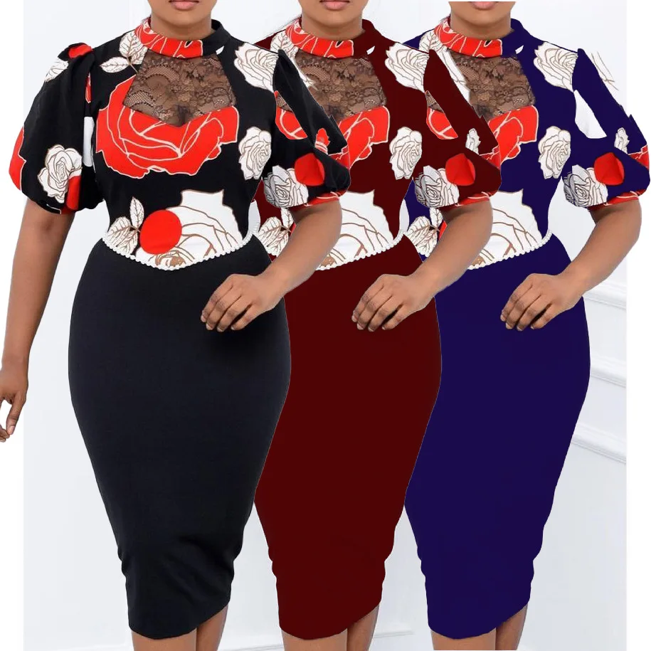 

Sexy Fashion Style African Dresses for Women 2021 Summer African Women Printing Short Sleeve Dress African Clothing