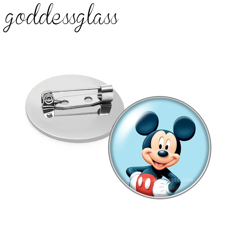 Брошь со стеклянным кабошоном в виде купола с изображением Диснея Микки Мауса