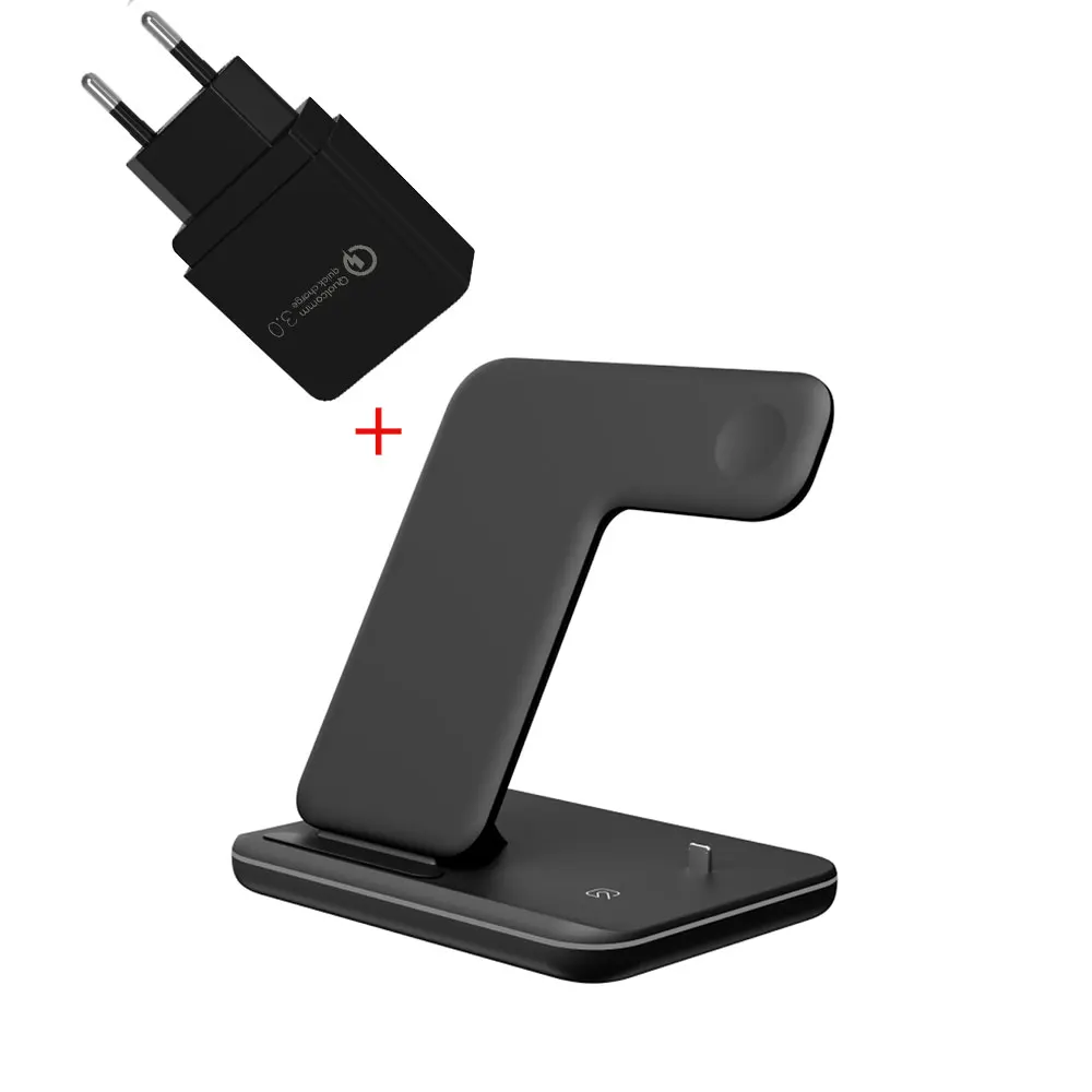 Black EU Plug 15 Вт Qi Беспроводное зарядное устройство подставка Док-станция для Iphone 11 Pro Max XS MAX XR Apple Watch 4 3 2 Airpods Pro 2 Iwatch Быстрая зарядка - Тип штекера: Black EU Plug