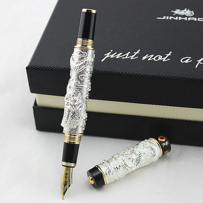 Jinhao двойной дракон/змеиная винтажная Роскошная авторучка/ручка держатель полностью Металлическая резьба тиснение Тяжелая Подарочная Ручка Коллекция
