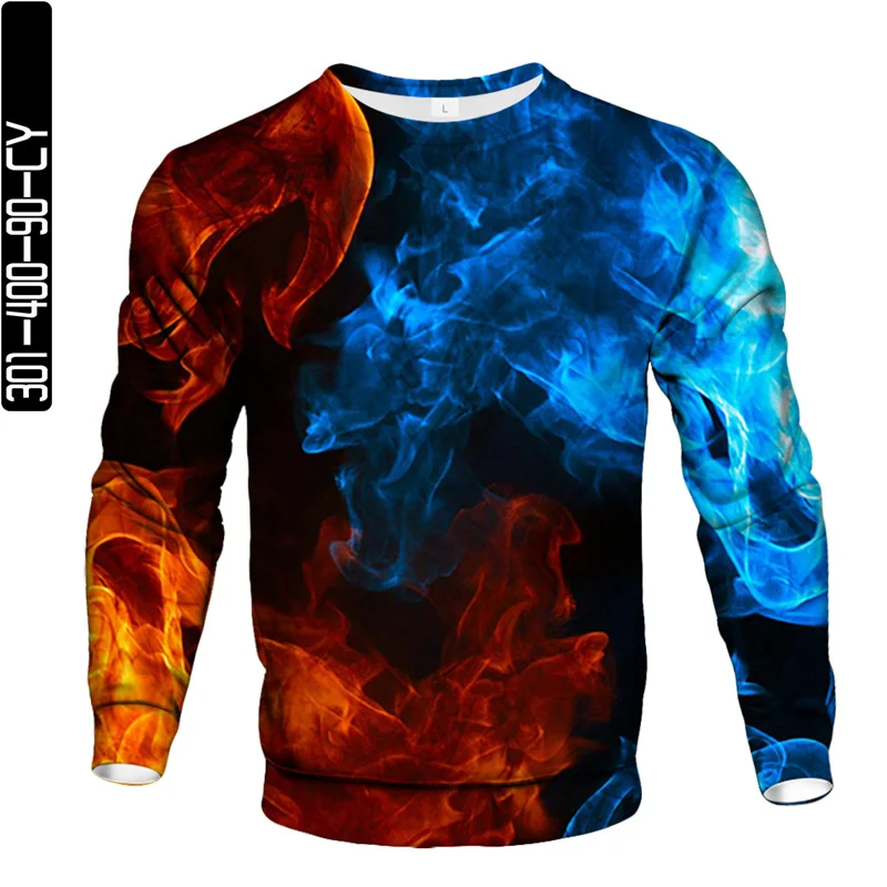 

2021 Spring and Autumn New Colorful Flame 3D Sweatshirt Men's and Women's Pullover Men's Fun 3D Sweater Trend Fashion Jogging