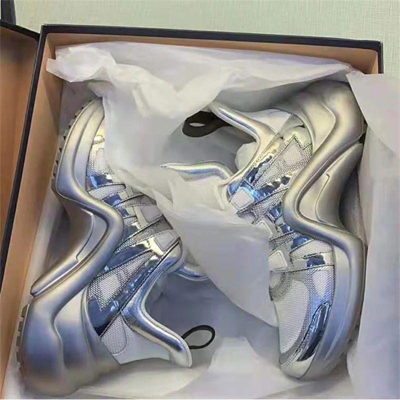 

QueePace Genuine Leather Fashion Women Shoes Ultra Breathable Mesh Leather Casual Shoes Trainers Street Women Sneakers